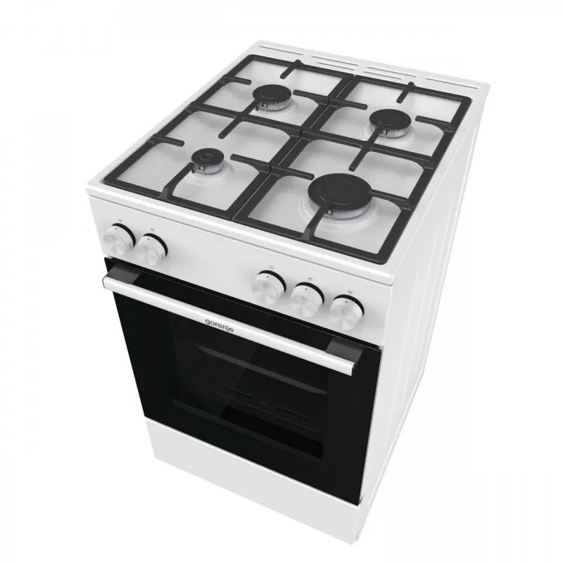 Freistehender Gasherd mit Backofen Gorenje GG5A10WFFM — 4-Flammen-Kochfeld, 70 l Backofen, emaillierte Oberfläche, weiß
