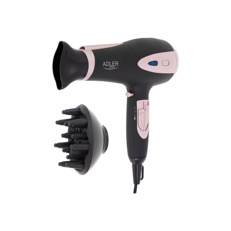 Adler | Haartrockner | AD 2248b ION | 2200 W | Anzahl der Temperatureinstellungen 3 | Ionenfunktion | Diffusoraufsatz | Schwarz/Rosa