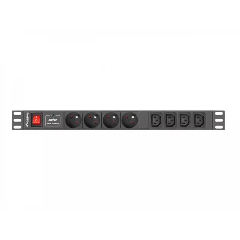 Power Distribution Unit LANBERG PDU-04E04I-0200-BK — 4× C13-Ausgänge, 16 A, 220–250 V, 2 m Kabel, 1U horizontal, schwarz