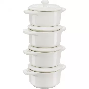 Staub Mini Cocotte Set 4-teilig Rund, Keramik, Elfenbein-Weiß (1009383)