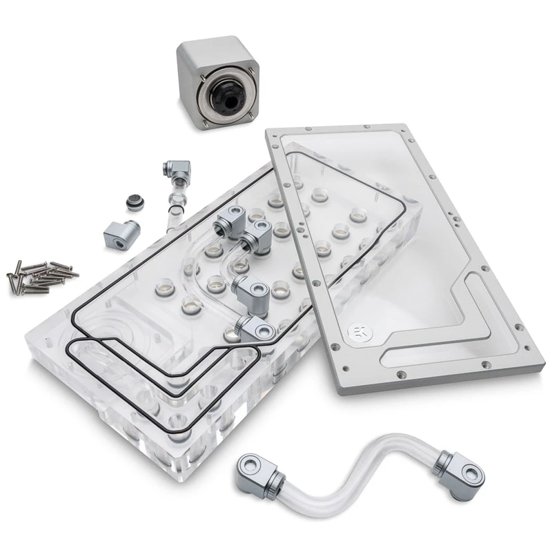 Distroplate ek water blocks EK-QuantumX Loophole D5 PWM silber — Verteilerplatte für D5-Pumpe, silberne Oberfläche