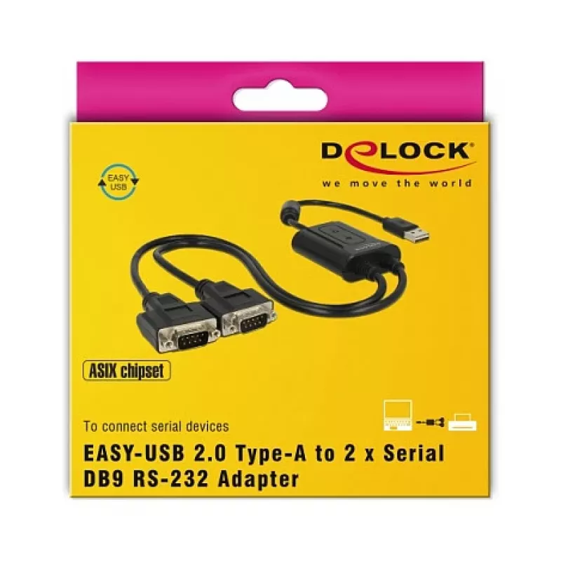 Serielles Kabel DeLOCK 63950 USB 2.0 Typ-A 2 x RS-232 DB9 Schwarz 0,6 m