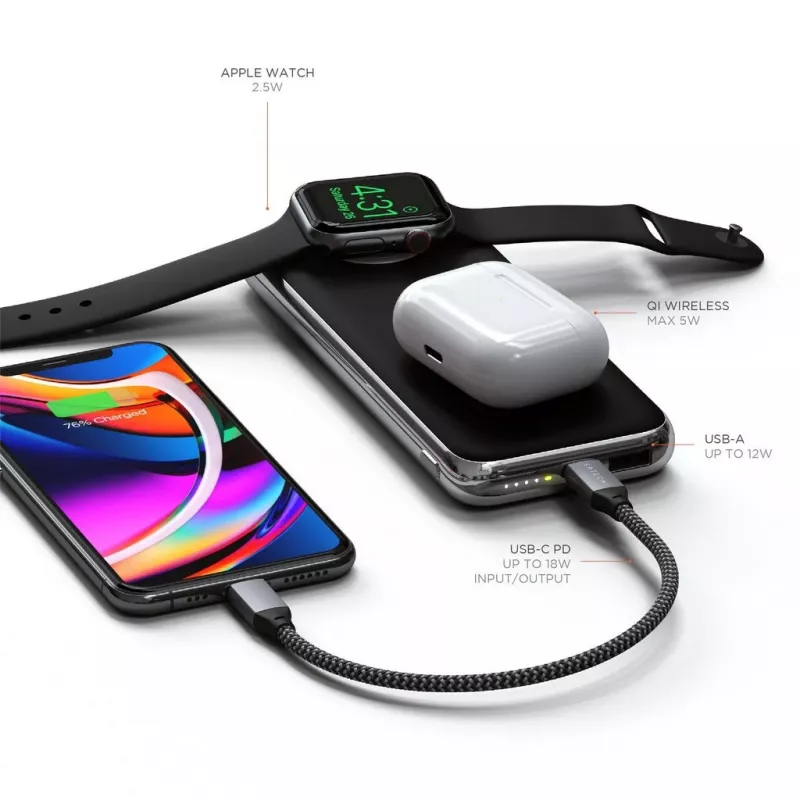 Satechi Quatro kabellose Powerbank ST-UC10WPBM, 10000 mAh, Schwarz