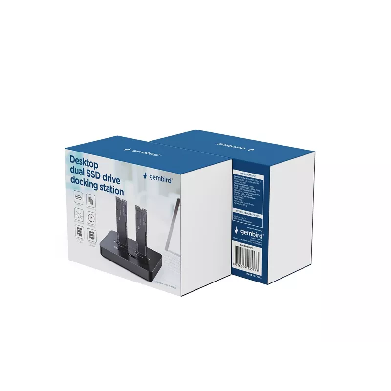 GEMBIRD Desktop-Dual-Laufwerk USB Type-C M.2 NVMe und SATA SSD Dockingstation DD2-U3M2, unterstützt M.2 2242, 20 Gbit/s, RTL9210B