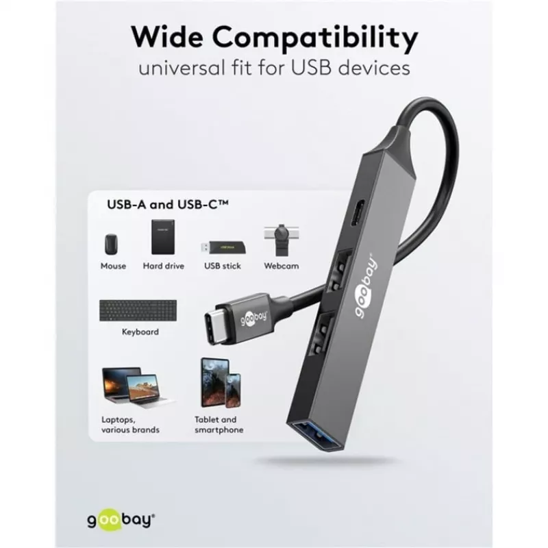 Goobay Slim 4-Port USB-Hub, USB-C™ auf USB-C™/USB-A, USB 3.2 (74459)