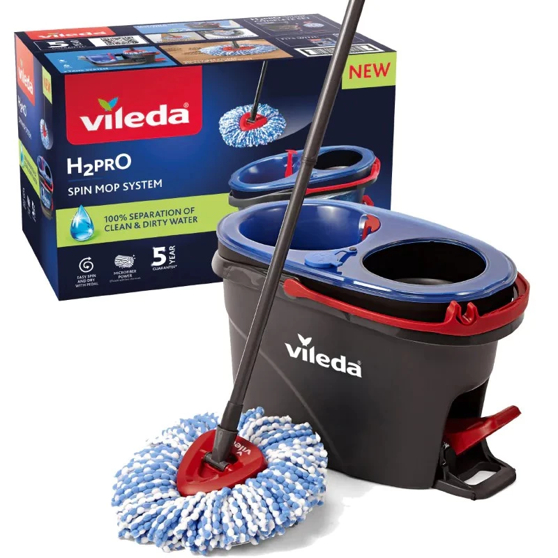 Bodenwischer VILEDA Mikrofaser 320 mm, Teleskopstiel 55–123 cm, waschbar, 360° drehbarer Kopf, schwarz/blau/rot