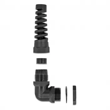DeLOCK Kabelverschraubung 90° gewinkelt PG11 schwarz mit Zugentlastung