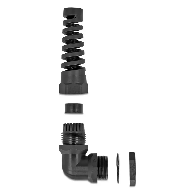DeLOCK Kabelverschraubung 90° gewinkelt PG11 schwarz mit Zugentlastung
