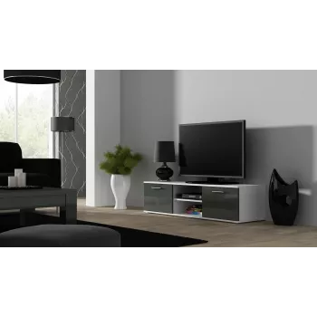 TV-Ständer cama meble SOHO 140 — 1400×430×370 mm, weiße Oberseite, Spanplatte, weißer Rahmen, weiß/grau glänzend