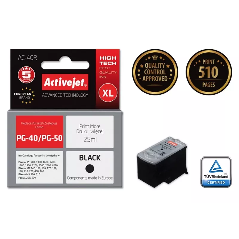 Activejet AC-40R Tinte (Ersatz für Canon PG-40; Premium; 25 ml; schwarz)