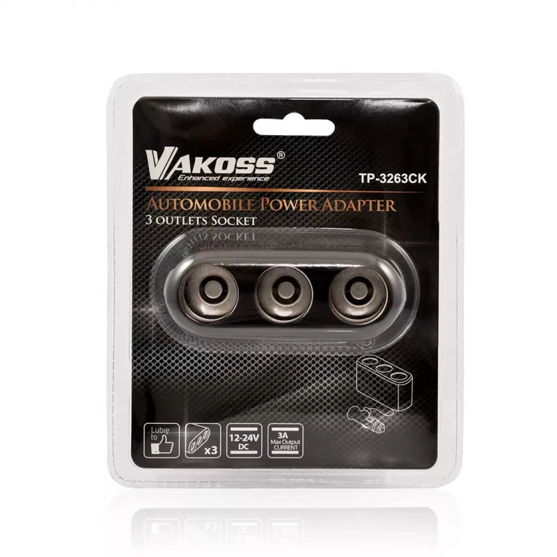 Auto-Zigarettenanzünder-Verteiler VAKOSS TP-3263CK — 1-auf-3 12V Stromanschluss-Adapter, 3A Ausgang, schwarz