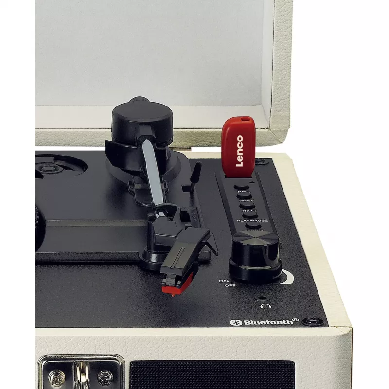 Riemengetriebener Plattenspieler Lenco TT-115CR creme — Koffer-Plattenspieler, USB-Aufnahme, Bluetooth 5.0, 33/45/78 U/min