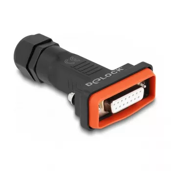 DeLOCK D-Sub 15-polige Buchse IP67 wasserdicht schwarz/orange