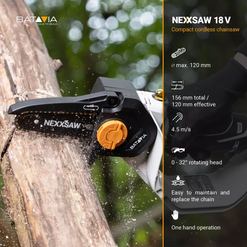 Batavia B.V. 18V Nexxsaw Akku-Einhand-Kettensäge 6'' V3 - Ohne Akku und Ladegerät | Kettensäge