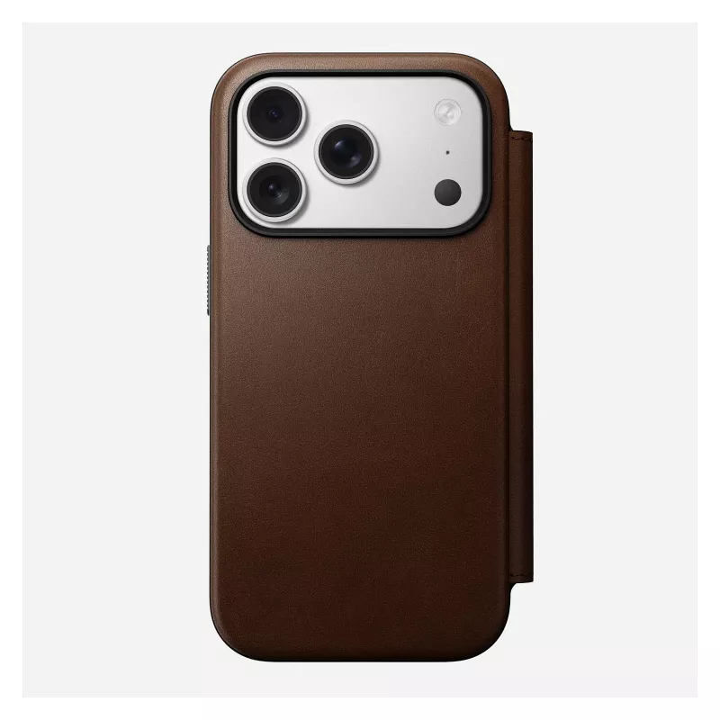 Leder-Folio-Handyhülle Nomad Modern Leather Folio für iPhone 17 Pro – braun, passend für 6,3 Zoll (16 cm), 4 Kartenfächer