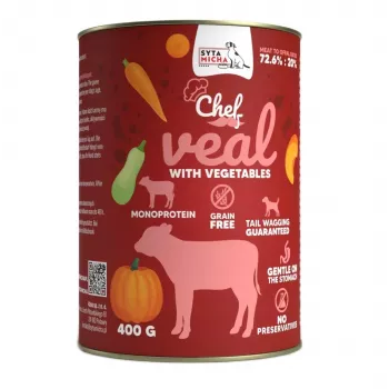SYTA MICHA Chef Kalbfleisch mit Gemüse 400 g — Alleinfuttermittel für ausgewachsene Hunde, getreidefrei, glutenfrei