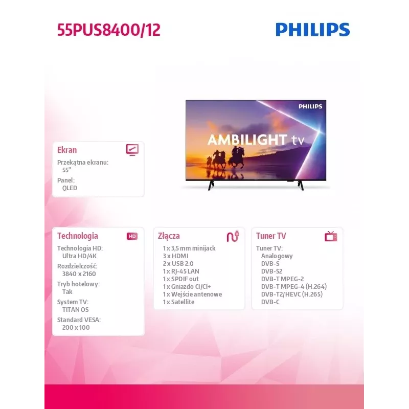 Fernseher Philips 55PUS8400/12 QLED 55 Zoll, Energieeffizienzklasse E