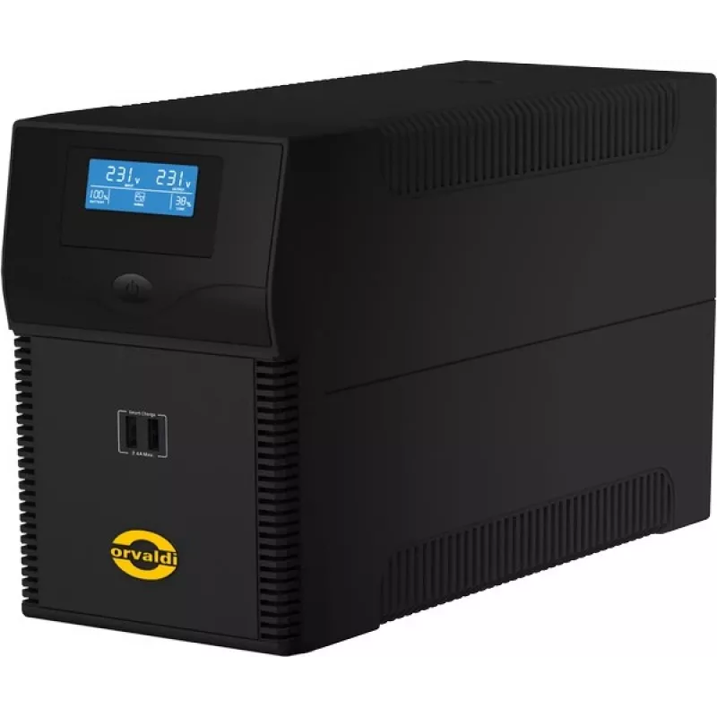 Unterbrechungsfreie Stromversorgung ORVALDI ID2K0CH Line-Interactive 2 kVA / 1200 W, 24 V, 9 Ah Batterien, LCD, USB, kompakt schwarz