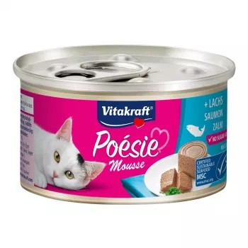 Nassfutter für Katzen Vitakraft Poésie Mousse Lachs 85 g – ausgewachsen, getreidefrei, Lachsgeschmack