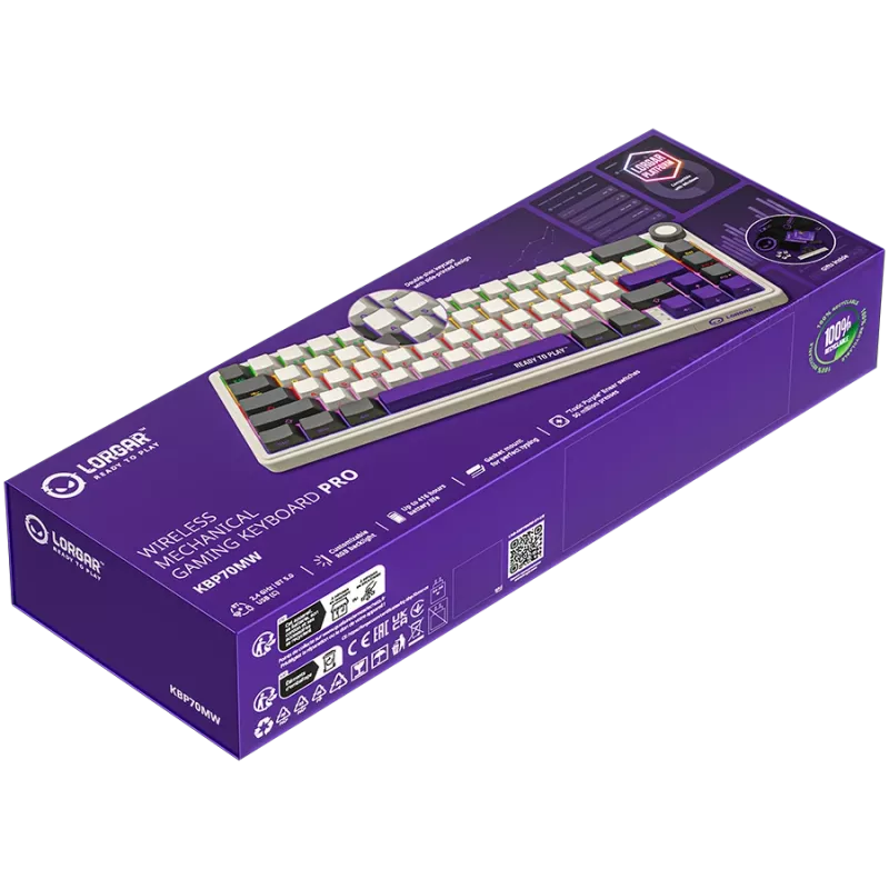 Kabellose mechanische Gaming-Tastatur LORGAR KBP70MW 65%-Layout Beige