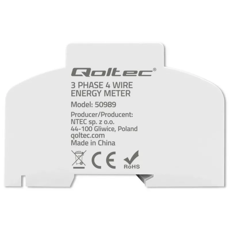 Qoltec Dreiphasen-Bidirektionaler Elektronischer Zähler | DIN-Schienen-Energieverbrauchszähler | 400V | 100A | LCD | 4P