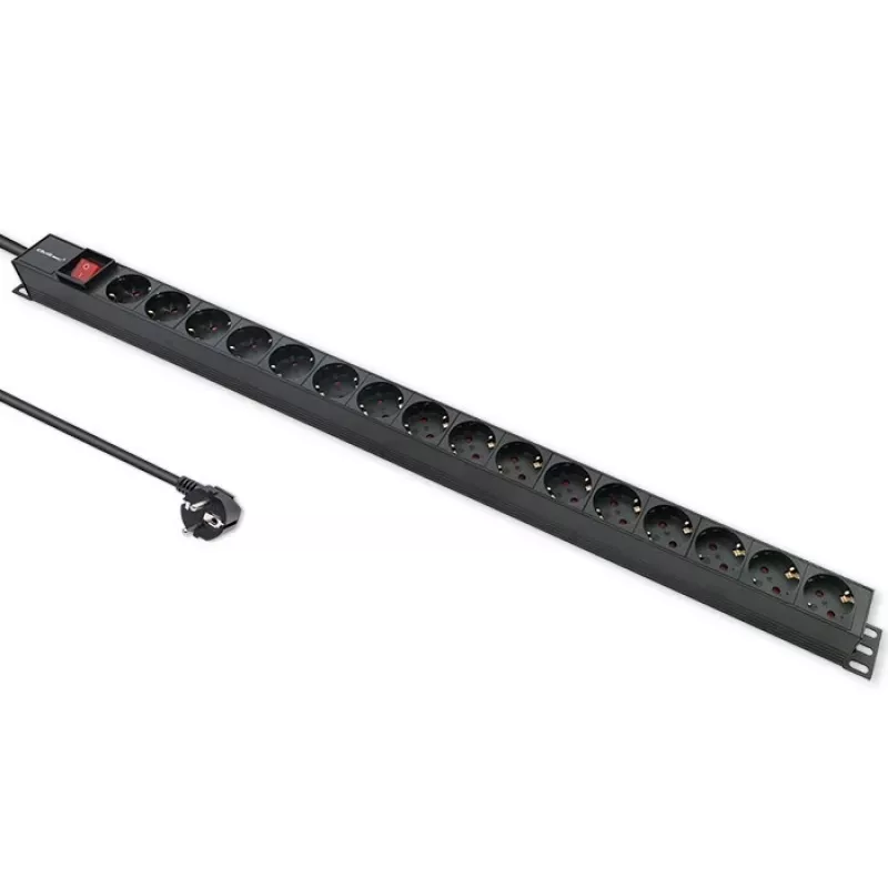 Qoltec Aluminium-PDU für RACK | 16A | 16 x Schuko | Vertikal | 1,8 m