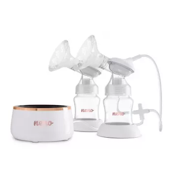 Elektrische Doppel-Milchpumpe neno Bella Twin Moon – kabellos, zweiphasig, LCD, 150 ml Flaschen, Perlmutt
