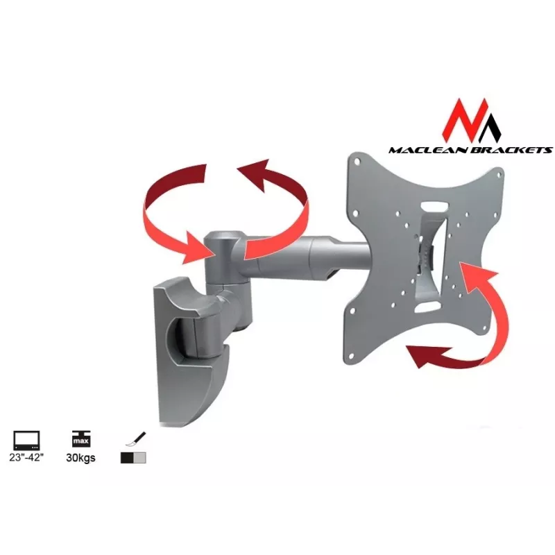 Wandhalterung MACLEAN MC-503A S für 23 Zoll–42 Zoll Bildschirme, neigbar ±20°, VESA 75×75–200×200, 30 kg, silber