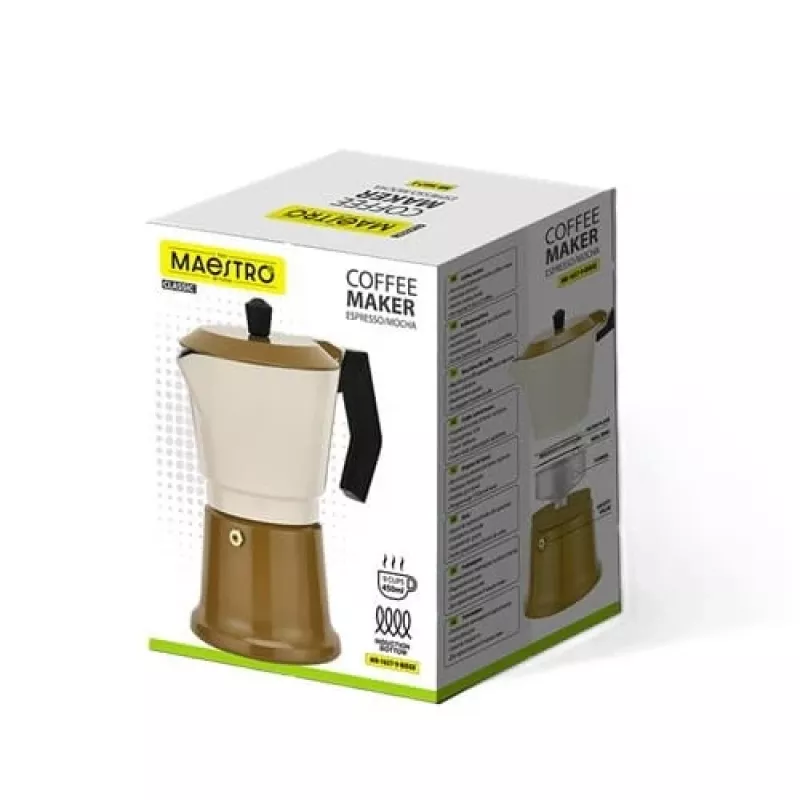 Moka-Kanne Maestro MR-1657-9-BEIGE aus Aluminium, Induktionskochfeld-Kaffeemaschine, 9-Tassen-Kapazität