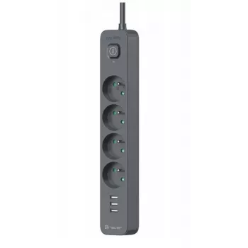 Power Line+ mobile ready Überspannungsschutz-Steckerleiste 1,5 m (4 Steckdosen + 3x USB-A, 5V 2,4A)
