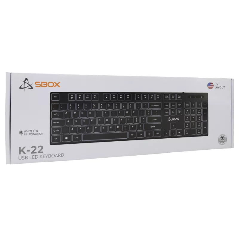 Kabelgebundene USB-Tastatur SBOX K-22 US Schwarz — US-Layout, schwarz, kabelgebundene USB-Verbindung