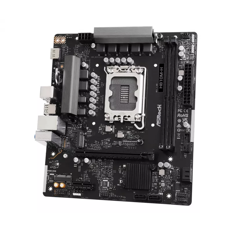 Micro-ATX-Mainboard ASRock H810M-H — Intel H810, LGA 1851 (Socket V1), 2x DIMM DDR5, bis zu 128 GB, M.2 & SATA III