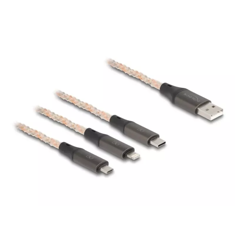 DeLOCK USB-Kabel 1,2 m USB 2.0 USB A USB C/Micro-USB B/Lightning Transparent