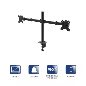 Akyga AK-MB-02 Dual-Monitor-Tischhalterung, 2 x 10 kg, VESA 75x75 / 100x100, 15–32", schwarz