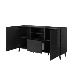 Kommode cama meble ABETO 150x42x82 cm, Hochglanz Schwarz, MDF-Rahmen, 1 Schublade