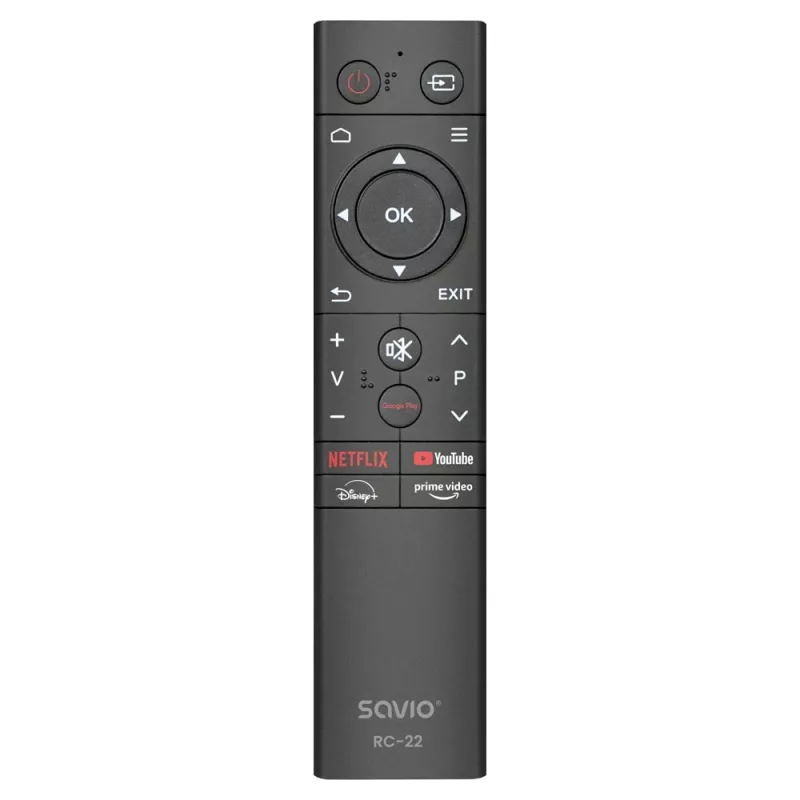 SAVIO TV-Fernbedienung RC-22 — IR, kabellos, universell, 20 Tasten, 10 m Reichweite, USB‑C, schwarz