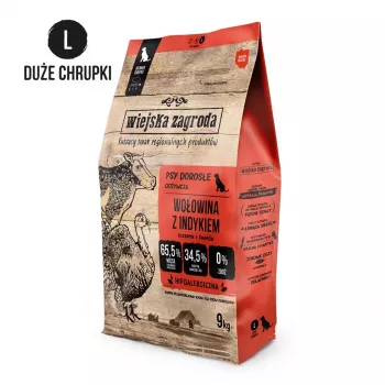 Trockenhundefutter wiejskazagroda Beef Turkey Adult L 9 kg — Alleinfuttermittel für ausgewachsene Hunde großer Rassen, 31 % Protein, 20 % Fett