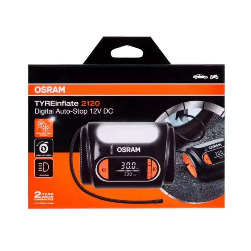 Luftkompressor Osram TyreInflate 2120 – kompakter 12V-batteriebetriebener Reifenfüller (OTI2120)
