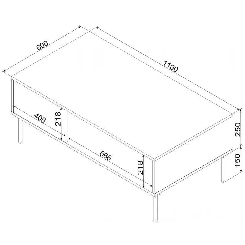 TRESSE Bank / Tisch 110x60x40 Kaschmir matt