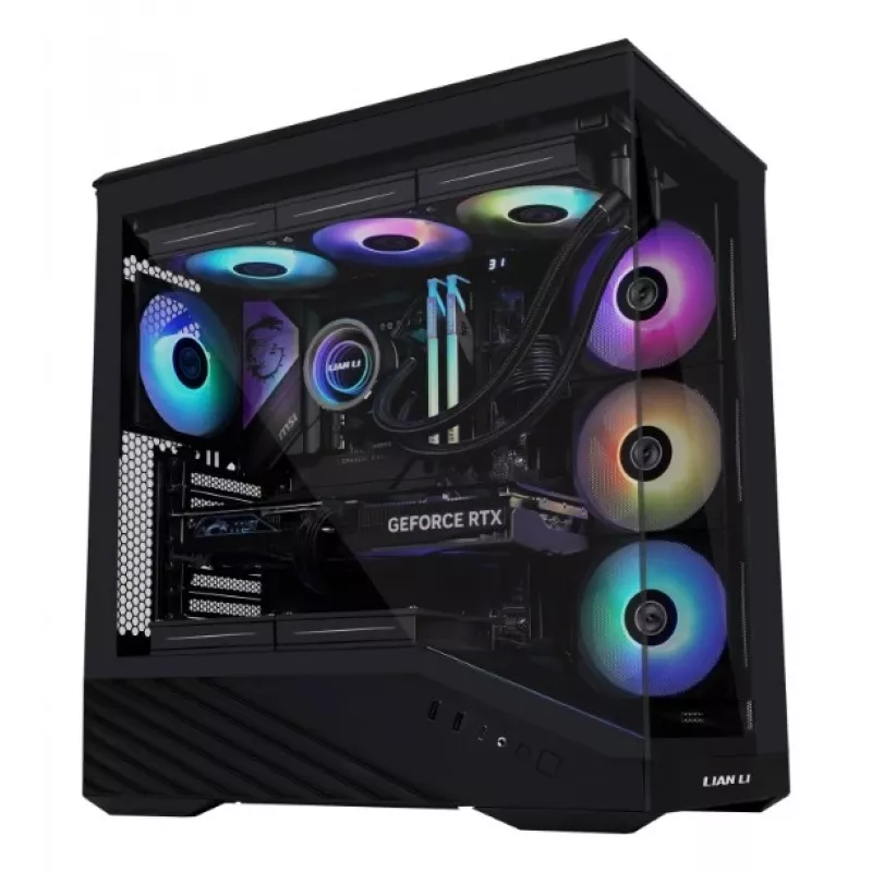 PC-Gehäuse Lian Li Vector V100 Midi Tower – Schwarz mit Seitenfenster, unterstützt 3×120-mm-Seitenlüfter + 1×120-mm-Hecklüfter, 3,5-Zoll-HDD, 2,5-Zoll-SSD, 235,5×446×484,6 mm