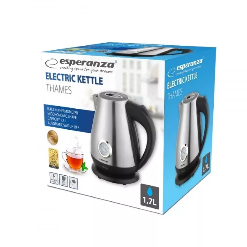Wasserkocher ESPERANZA EKK029 — 1,7 L, 2200 W, Edelstahl und schwarz Kunststoff