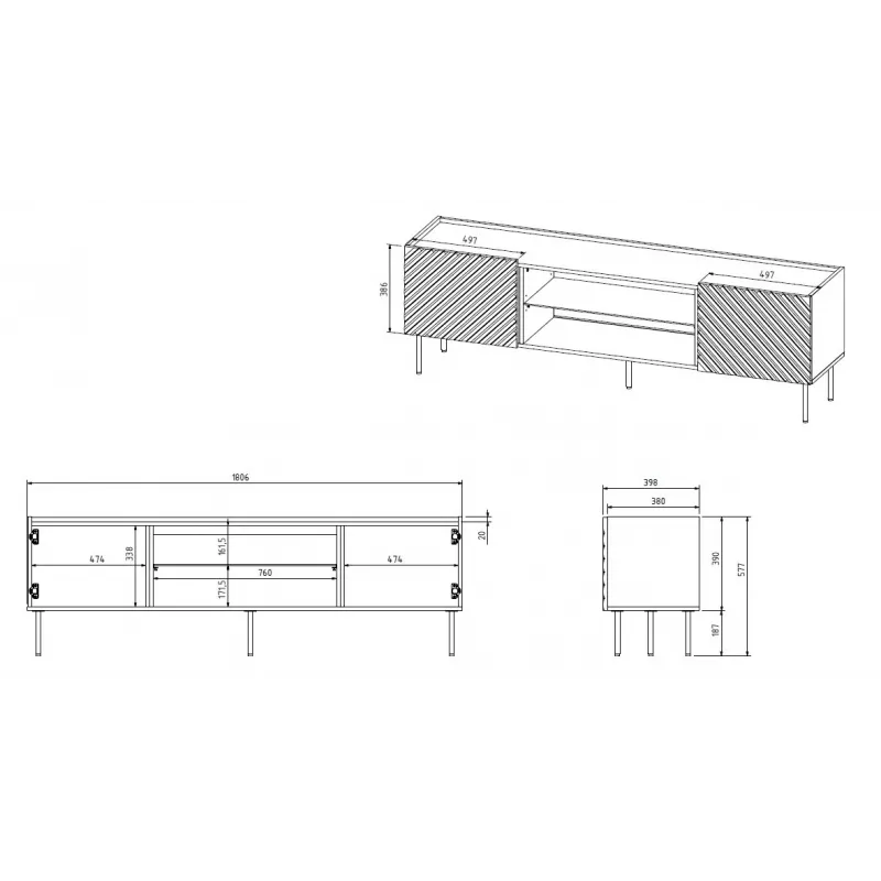 EF ONDA RTV-Schrank 180.5x40xH58.39 grün (stehend oder wandmontiert)