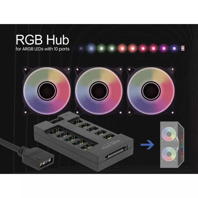 Delock - RGB LED Licht-Hub - 10 Anschlüsse - Schwarz (64128)