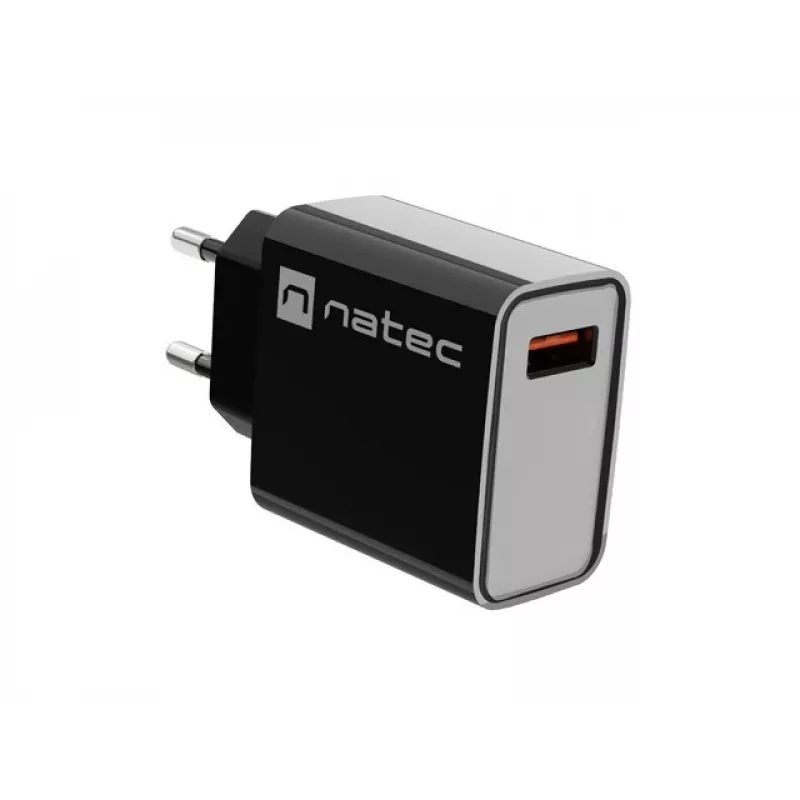 NATEC AC-Schnellladegerät für den Innenbereich, kabelgebunden, Ribera – 18 W (5–15 V, bis zu 3 A), 1× USB-A, Huawei FCP/SCP, schwarz