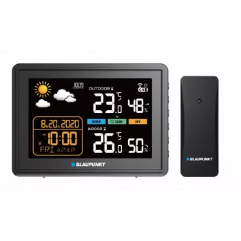 Wetterstation BLAUPUNKT WS30BK mit kabellosem Außensensor, Farb-LCD, Uhr, Alarm, Barometer, °C, 1 Sensor