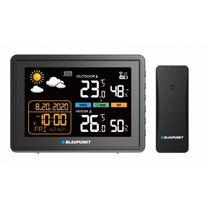 Wetterstation BLAUPUNKT WS30BK mit kabellosem Außensensor, Farb-LCD, Uhr, Alarm, Barometer, °C, 1 Sensor