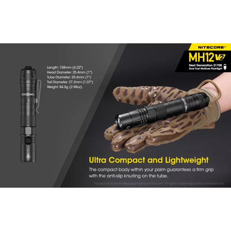 Handtaschenlampe Nitecore MH12 V2 Schwarz