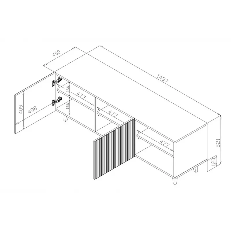 Cama RTV-Schrank PAFOS 150x42x52 weiß matt