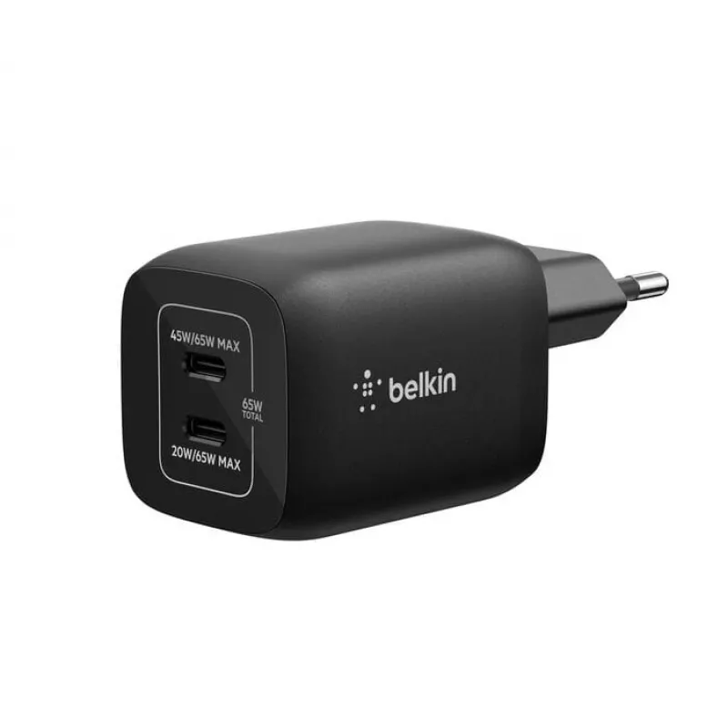 USB-C Dual-Ladegerät Belkin ENA007KQBK 65W – Dual-USB-C-PD-Ladefunktion für Laptops und Mobilgeräte