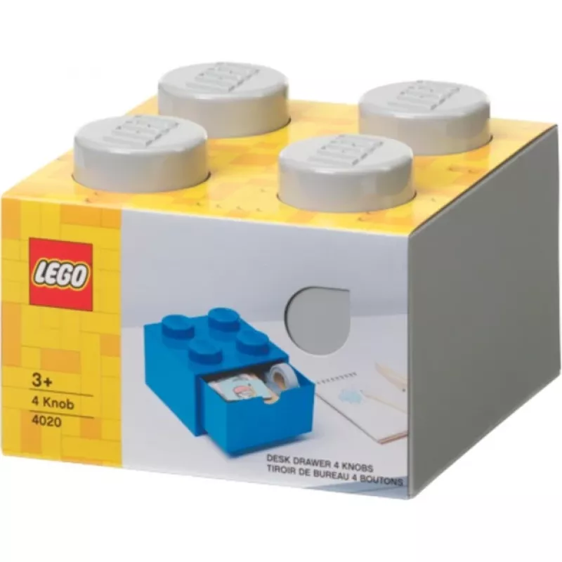 LEGO Schreibtischschublade 4, Aufbewahrungsbox Grau, Noppen